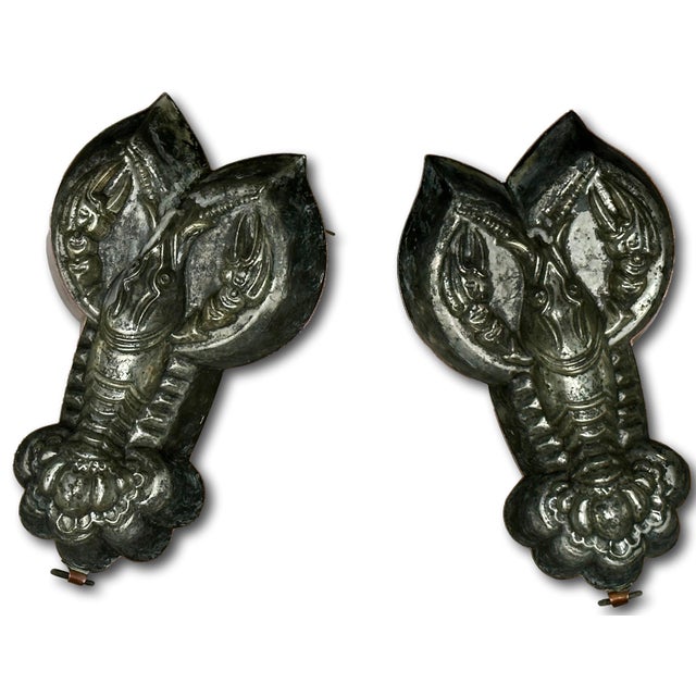 Rare Original Matching Pair of Early 1900s Antique Germany Hand Wrought Solid Copper Lobster Kitchen Molds For Sale - Image 15 of 18