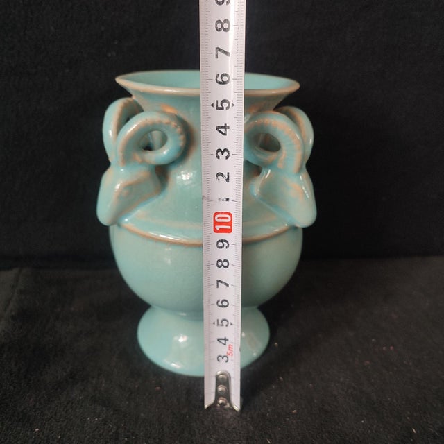 Chinese Ceramic Vase,Ru Ware Celadon Glaze Porcelain Vase Hand Carved Four Goat Head Statue For Sale - Image 9 of 9