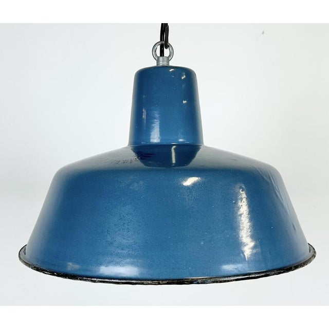 Industrial Blue Enamel Factory Pendant Lamp, 1960s For Sale - Image 4 of 16