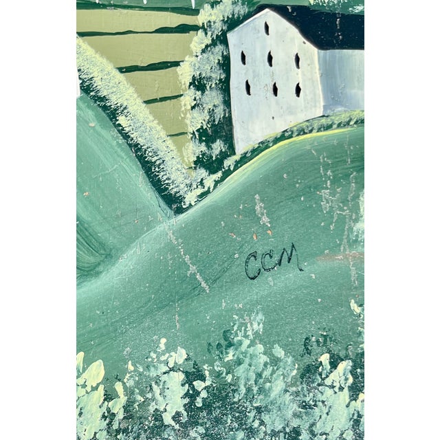 Hand Painted Side Table Signed CCM Oil Painted Landscape of Mountain Village & Seascape For Sale - Image 4 of 9