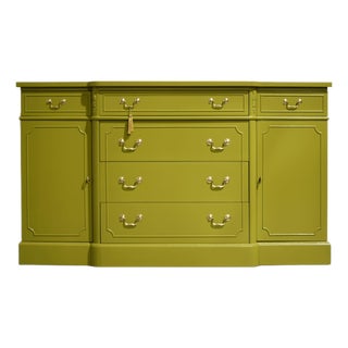 Vintage Georgian-Style Breakfront Sideboard by Metz Furniture in Green - Newly Painted For Sale