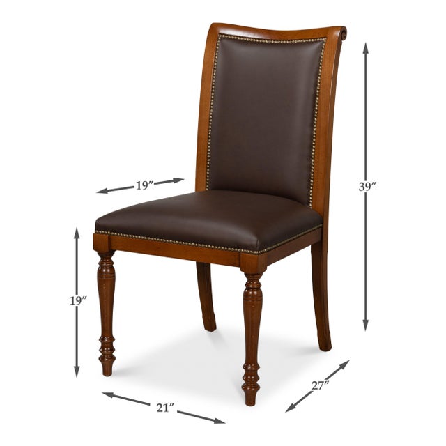 French Empire Dining Chairs in Brown Leather, Sets of 2 For Sale - Image 11 of 11