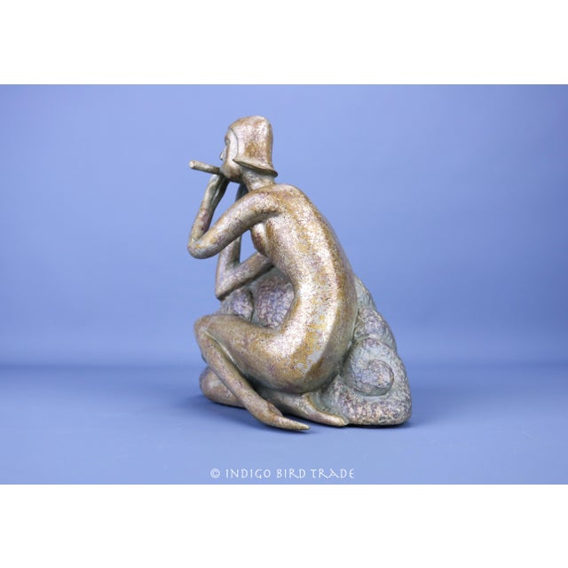 Vintage Abstract Nude Woman Playing Flute Sculpture For Sale - Image 4 of 8