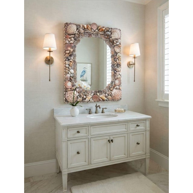 Vintage Handcrafted Coastal Seashell & Starfish Wall Mirror For Sale In West Palm - Image 6 of 12