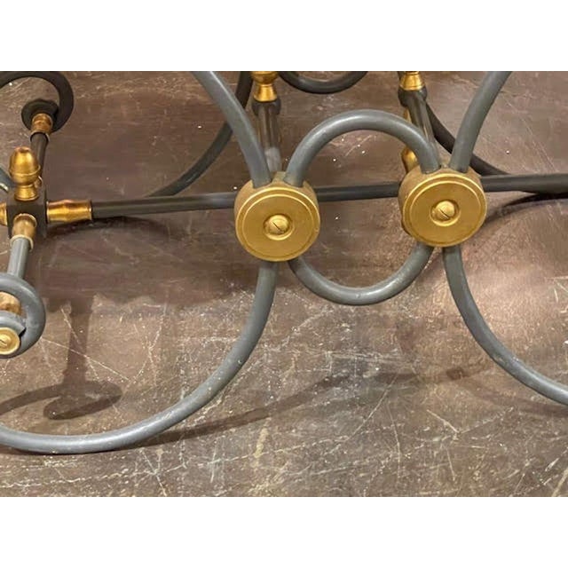 Traditional ﻿ French Steel and Bronze Bakers Tables With Original Grey Marble Tops For Sale - Image 3 of 10