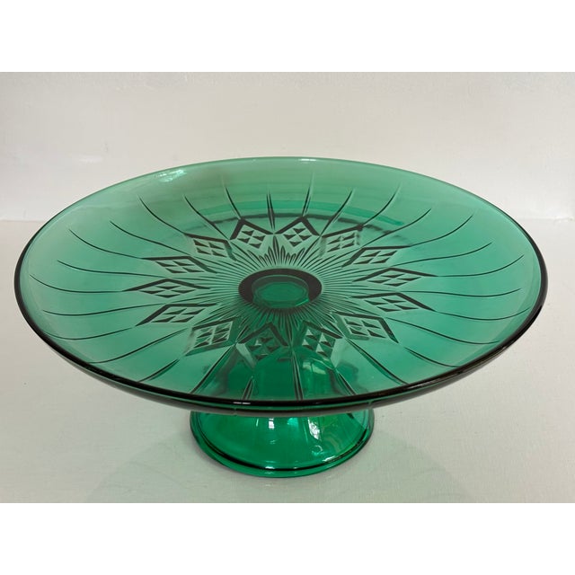 Mid 20th Century Canfield Emerald Green Glass Cake Platter by Anchor Hocking For Sale - Image 6 of 6