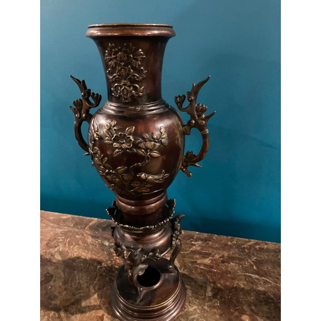 Meiji Period Large 19th Century Japanese Bronze Vase Urn Dragon Heads 18'' For Sale - Image 4 of 18