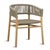 Modern outdoor dining chair with teak wood frame and taupe faux rope seat and back. Simple curved horseshoe back design....