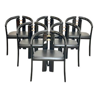 Set of Six Black Italian Dining Chairs For Sale