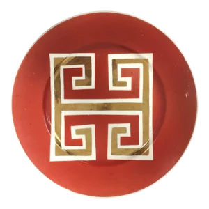 Vintage Red and Gold Greek Key Plate by Waylande Gregory