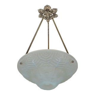 1930s French Art Deco Pendant Light in Opalescent Glass by Charles Ranc For Sale