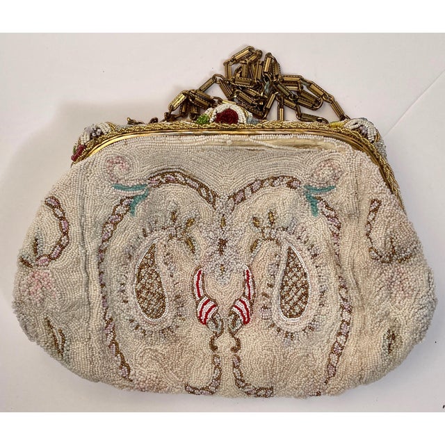 Rustic European 1950’s Antique Paisley and Garland Beaded Evening Bag - For Sale - Image 3 of 5