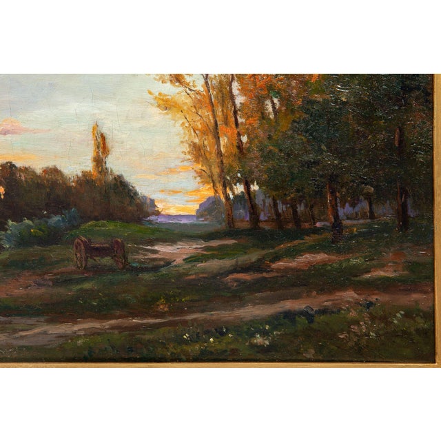 19th Century French Barbizon Antique 19th Century Oil Landcape River Painting For Sale - Image 5 of 12