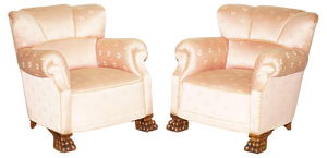 Set of Art Deco Lions Hairy Paw Carved French Club Armchairs, 1920s