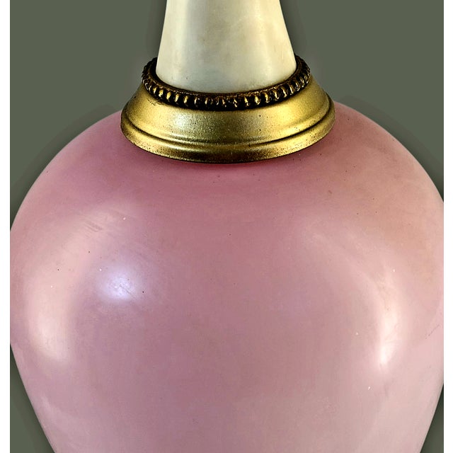 Vintage Neoclassical Italian Pink Art Glass & Marble Table Banquet Lamp For Sale - Image 9 of 12