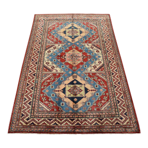 Fine Kazak Rug 4’11” X 6’11” Red Wool Tribal Hand-Knotted Oriental Carpet