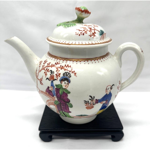 Chinoiserie Antique 18th Century First Period Worcester Porcelain Teapot Mandarin Pattern Dr Wall Era For Sale - Image 3 of 16