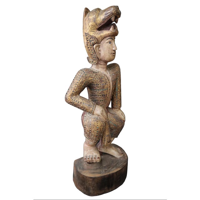 Wood Hand Carved Burmese Court Performer or Nat Statue For Sale - Image 7 of 11