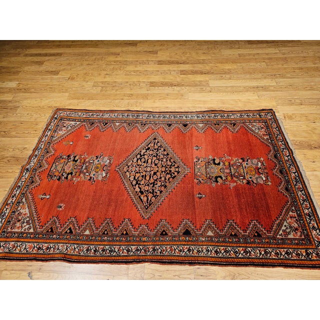 Vintage Malayer Area Rug, Hand-Knotted Wool, Geometric Tribal Pattern, 4x7, Terracotta & Navy For Sale - Image 15 of 18
