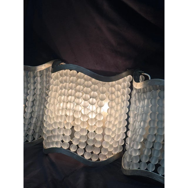 Currey & Company Set of Five Mid-Century Currey & Company Silver-Toned Wall Sconces With Frosted Sea Glass Beads For Sale - Image 4 of 12