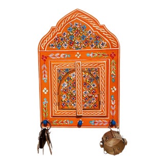 Unique Hand Painted Mirror With Hooks, Hooks for Keys, Entryway Key Holder For Sale