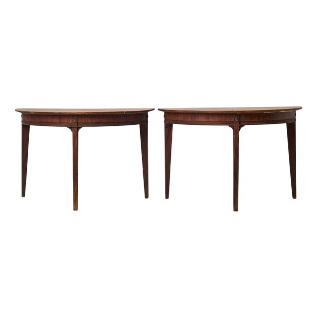 Antique Swedish Demi Lune Tables with Faux Mahogany Paint, Set of 2 For Sale