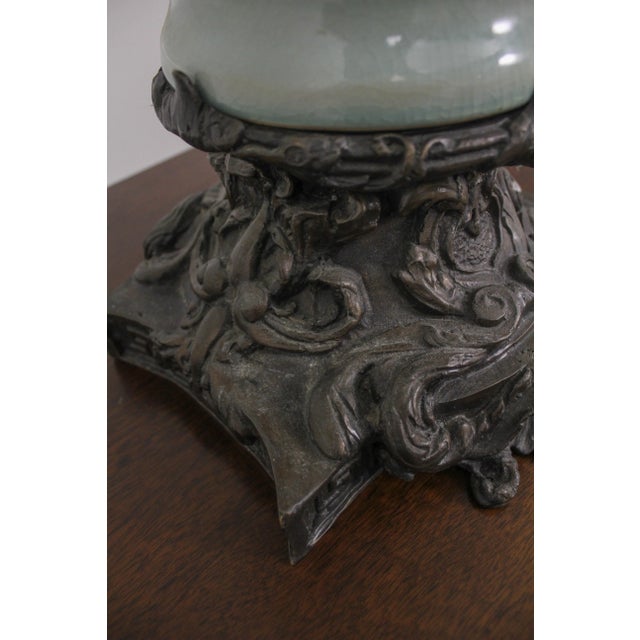 Bronze Base Lidded Crackle Finish Porcelain Vase For Sale In Philadelphia - Image 6 of 13