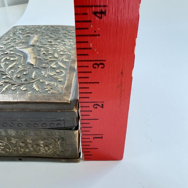 Antique Art Nouveau Repousse Brass Lidded Box 5.25"x3.25"x2.5" Wolf Deer Trinket For Sale - Image 12 of 12