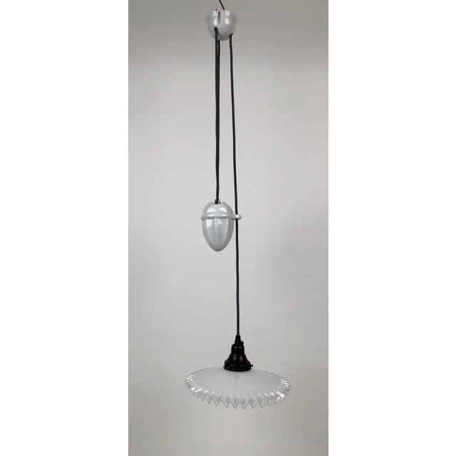 Porcelain and Handmade Glass Counterweight Pendant Lamp, 1900s For Sale - Image 13 of 18