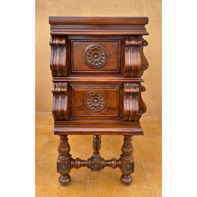 Baroque Spanish Baroque Style Carved Walnut Chest of Drawers, 1940s For Sale - Image 3 of 12
