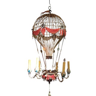 1930s Vintage Hot Air Balloon Tole Chandelier For Sale