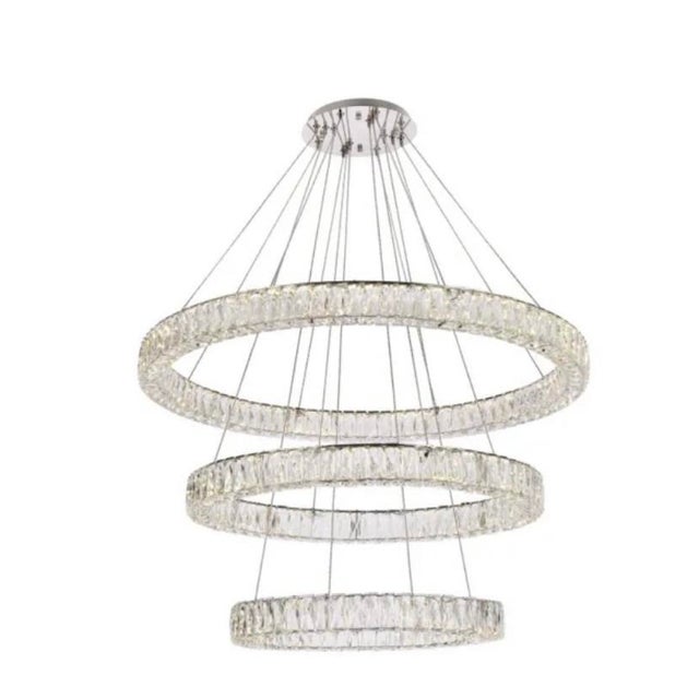 Chrome Elegant Lighting Monroe 3 Light 32" Wide Led Crystal Ring Waterfall Chrome Chandelier With Clear Royal Cut Crystals For Sale - Image 8 of 8