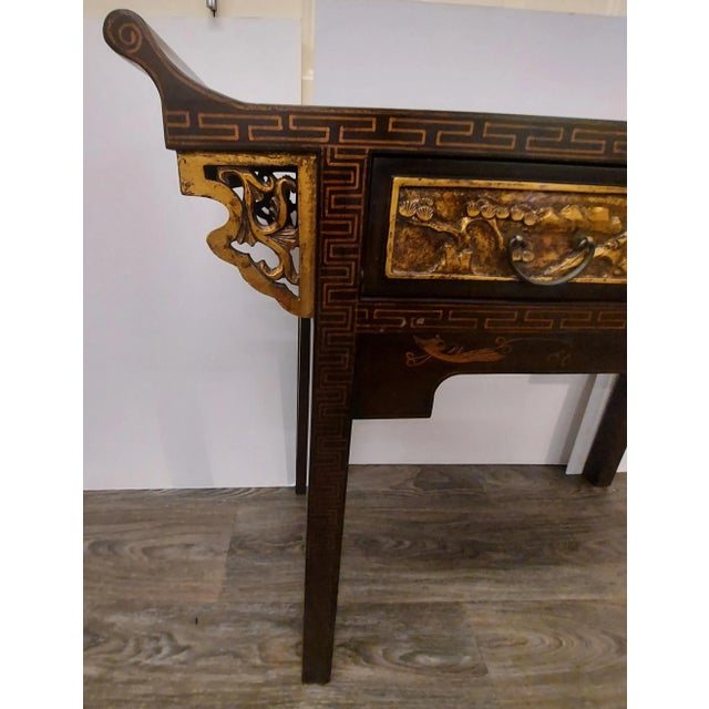 This mid century modern two drawer chinoiserie console table is in great condition. Just has a few small dings to the...