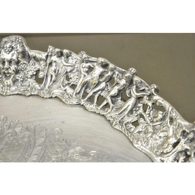 Mid 19th Century French Renaissance Bacchanal Scene Silver Plated Bacchus Figural Salver Tray For Sale - Image 13 of 15
