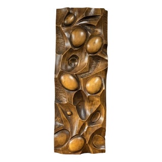 Mid-Century Carved Wood Wall Panel For Sale