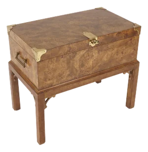 Vintage Book Match Burl Wood & Brass Storage Trunk Chest