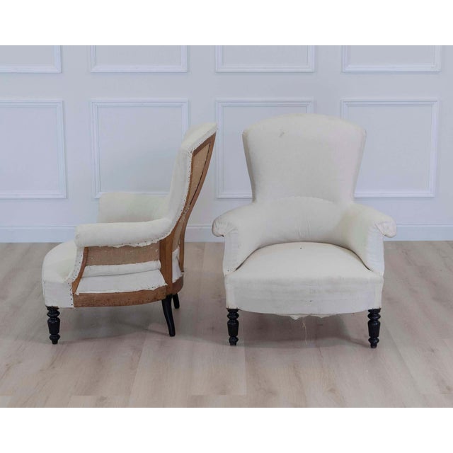 Wood Pair of 19th Century Napoleon III High Back Armchairs, Ready to Upholster For Sale - Image 7 of 14