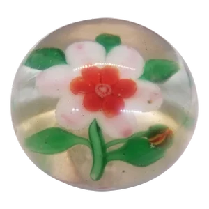 Vintage Domed Glass With Flower Bug and Worm Paperweight