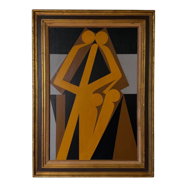 1996 Leon Wvidar Geometric Abstract Acrylic on Canvas Painting – Wood Frame For Sale