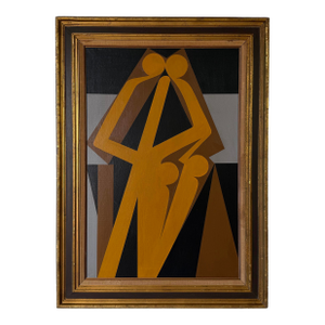 1996 Leon Wvidar Geometric Abstract Acrylic on Canvas Painting – Wood Frame