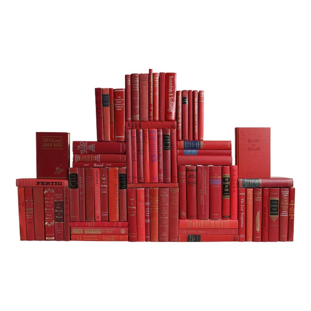 Decorative Books - Vintage Orchard Book Wall - Set of 75 Red Books For Sale