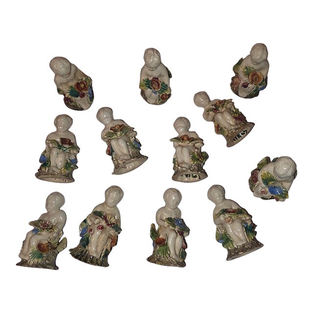 Beautiful Antique Italian Capodimonte Figural Place Card Holders 12 For Sale