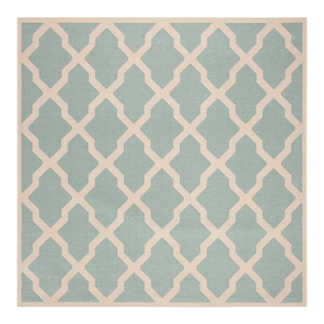 Coastal Indoor Outdoor Rug Aqua & Cream 6'7" Square For Sale