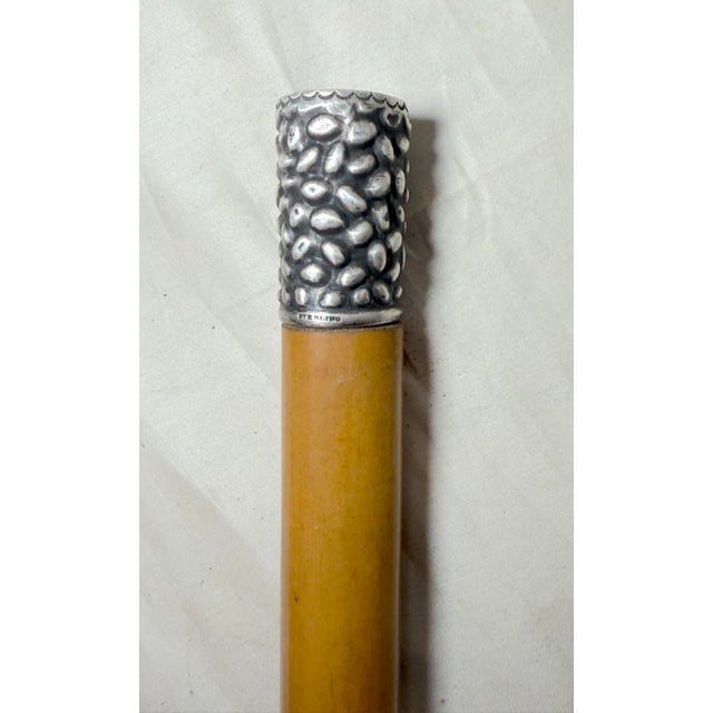 19th Century Antique 19th Century RFS & Co. Sterling Silver Malacca Wood Walking Stick Cane For Sale - Image 5 of 12