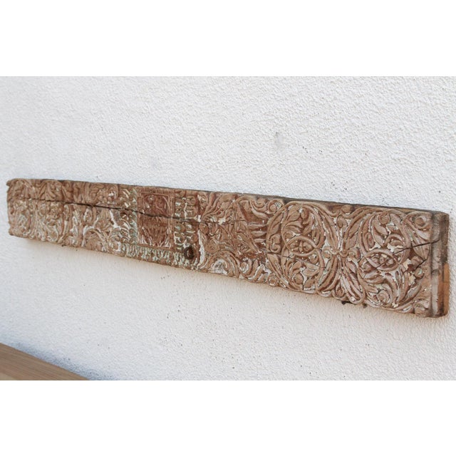 Indian Whitewashed Floral Scrolled Indian Carving For Sale - Image 3 of 7