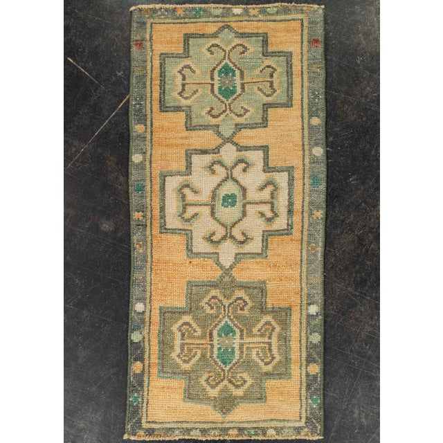 Saffron Turkish Mini Rug Oriental Hand Knotted Vintage Rug 1'5" x 3'2" #21297 For Sale - Image 8 of 8