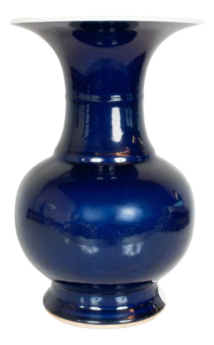 Large Antique Chinese Qing Dynasty Powder Blue Porcelain YenYen Shaped Vase 1850