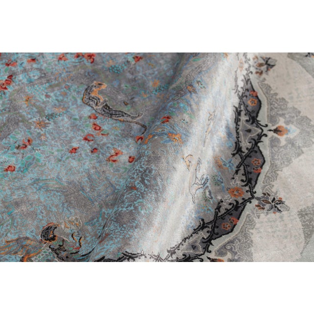 Textile Rug & Kilim’s Modern Square Rug in Silver, Black, Blue With Medallion “Shekar” For Sale - Image 7 of 8