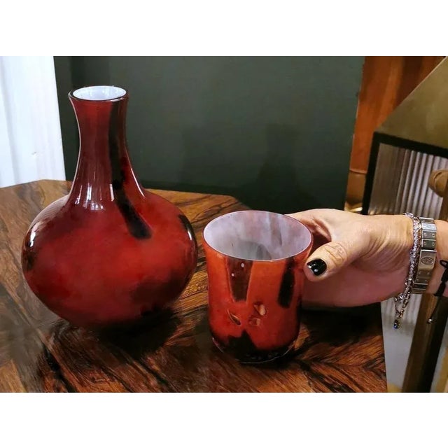 Vintage La Rochère French Night Bottle Blown & “Incamiciato” Glass- 2 Pieces For Sale - Image 11 of 13