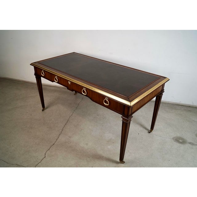 Mid-Century Modern 1960’s Hollywood Regency Leather & Brass Trim Writing Desk by Sligh Furniture For Sale - Image 3 of 12